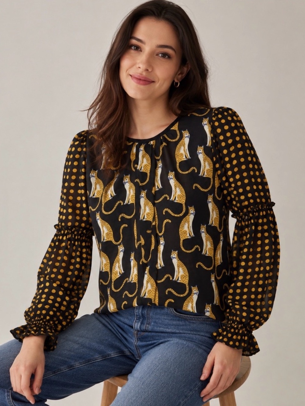 Anthropologie Bl-nk Brienz Leopard Print Long Sleeve Blouse